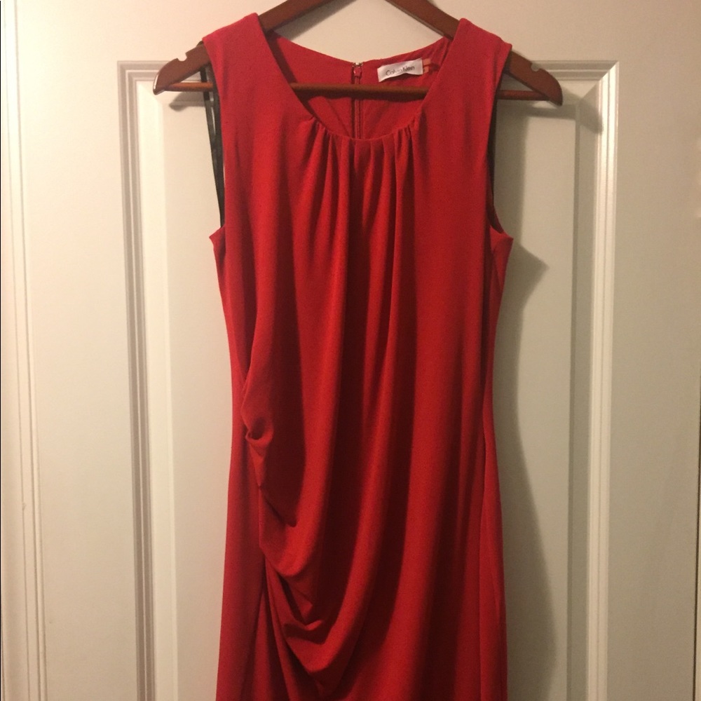 Sleeveless Calvin Klein Red Sheath Dress
